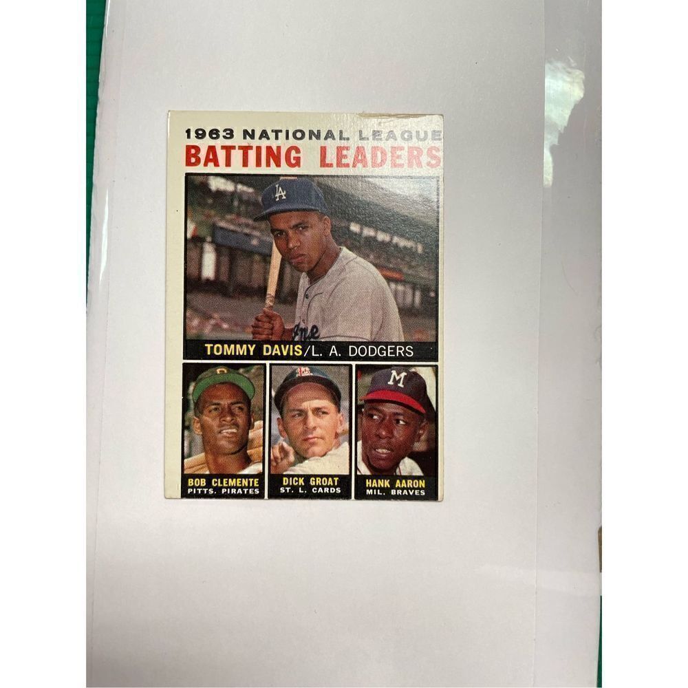 1963 topps national league batting leaders Davis,Clemente, and Hank Aaron #7 in